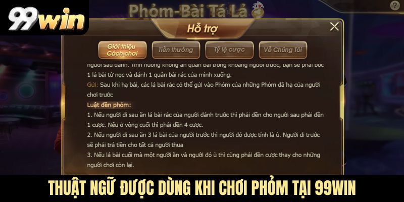 Thuật ngữ được dùng khi chơi Phỏm tại 99WIN